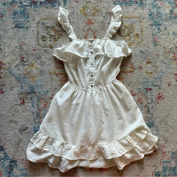 Lightweight Cotton Ivory Ruffle Square Neck Sleeveless Mini Dress Size Large - Picture 4 of 9